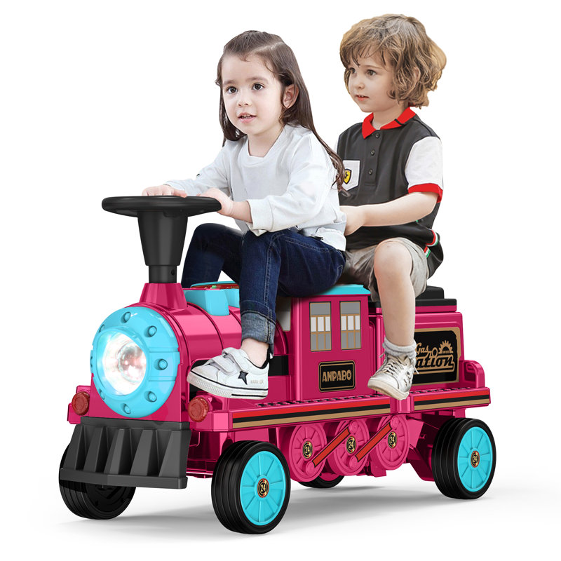 ANPABO 2 Seater 12V Kids Ride on Toy Train with Rubber Wheels Train Carriage Sold Separately by APAB1033 Wayfair